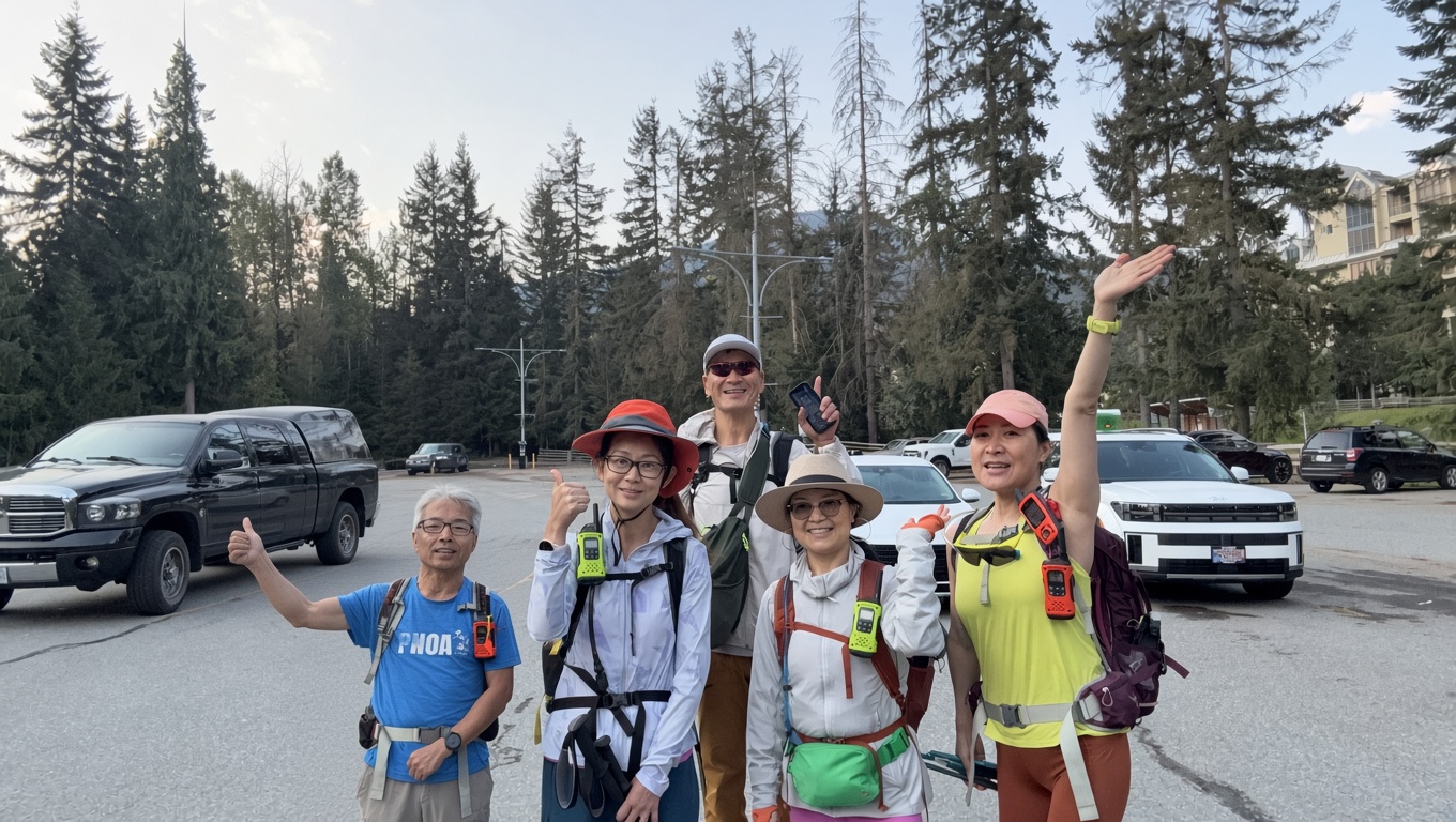 Group photo at trailhead parking lot in Whistler