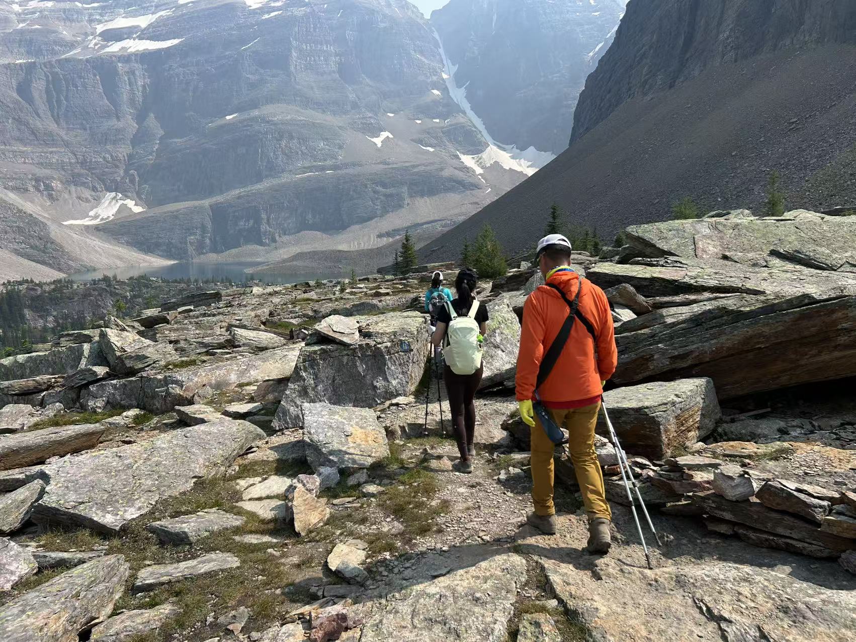 Karen, Sherry Xu, and Patrick on Lake O'Hara trail