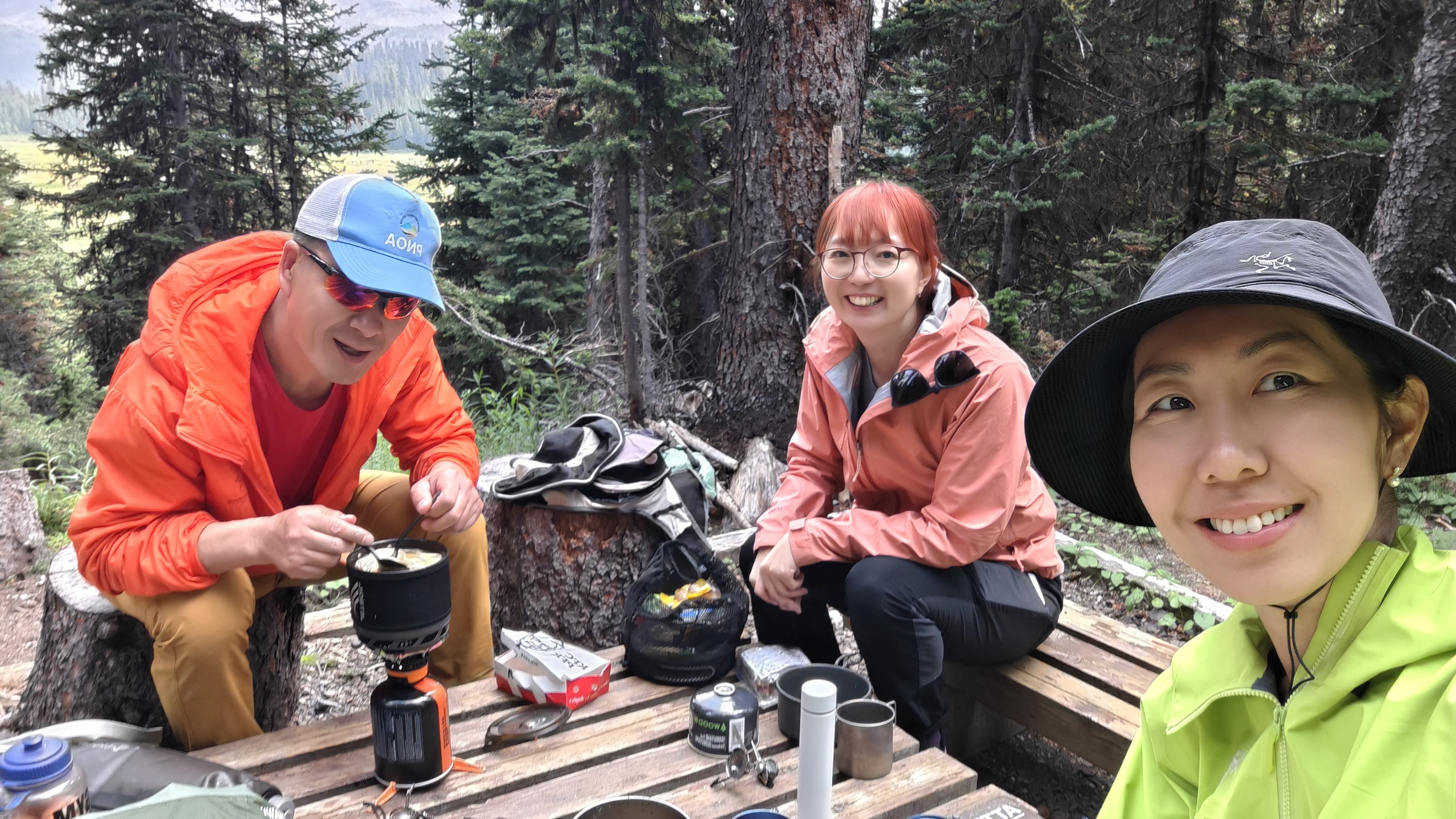Patrick, Sharon, and Sherry Xu dining together