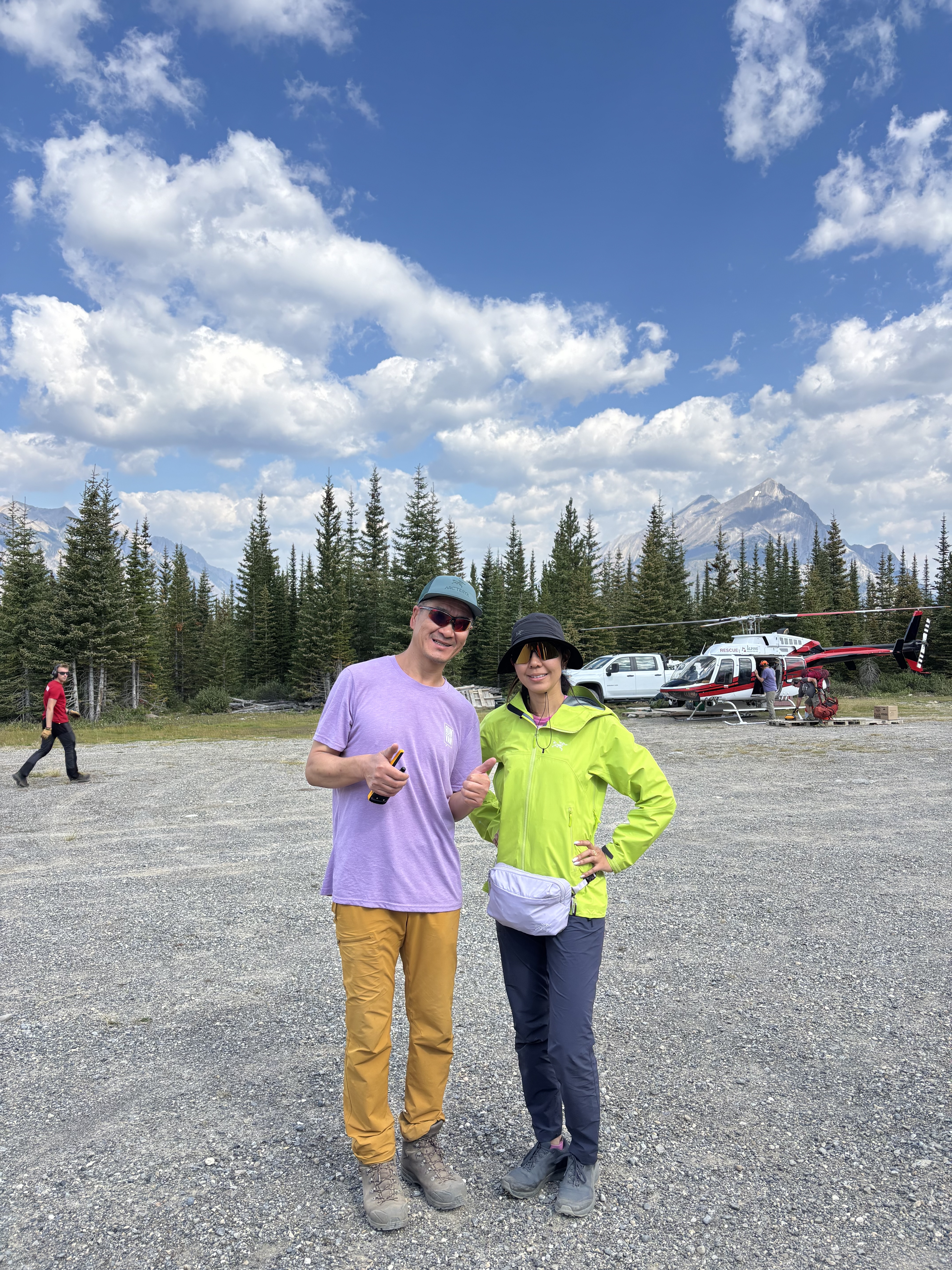 Patrick and Sherry Xu at Mt. Shark helipad